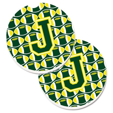 Carolines Treasures Letter J Football Green and Yellow  Cup Holder Car Coaster, PK2 CJ1075-JCARC